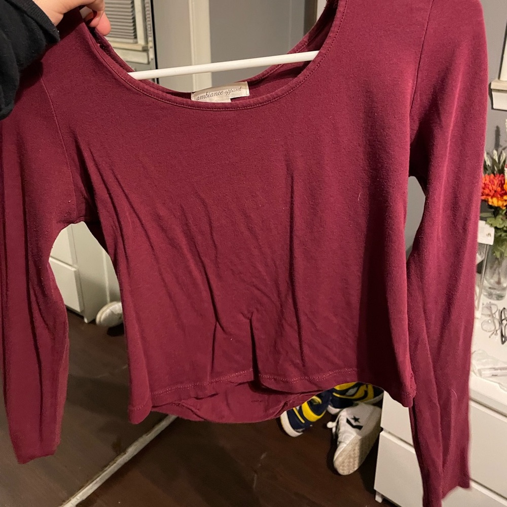 Maroon Long Sleeve Crop Top